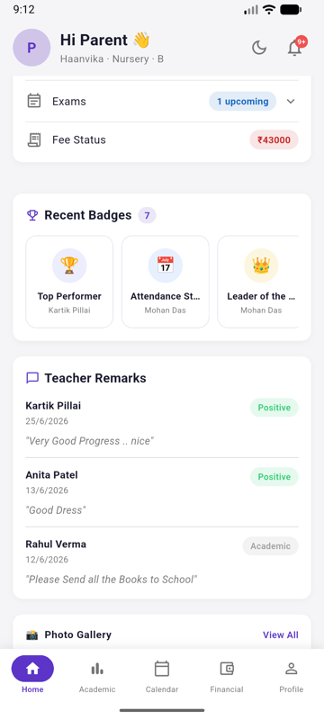 Parent App — Badges & Remarks