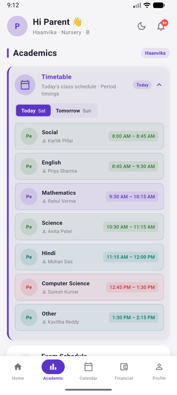 Parent App — Timetable