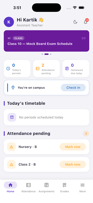Teacher Home Dashboard